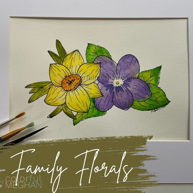 custom birth flower painting with 2 flowers