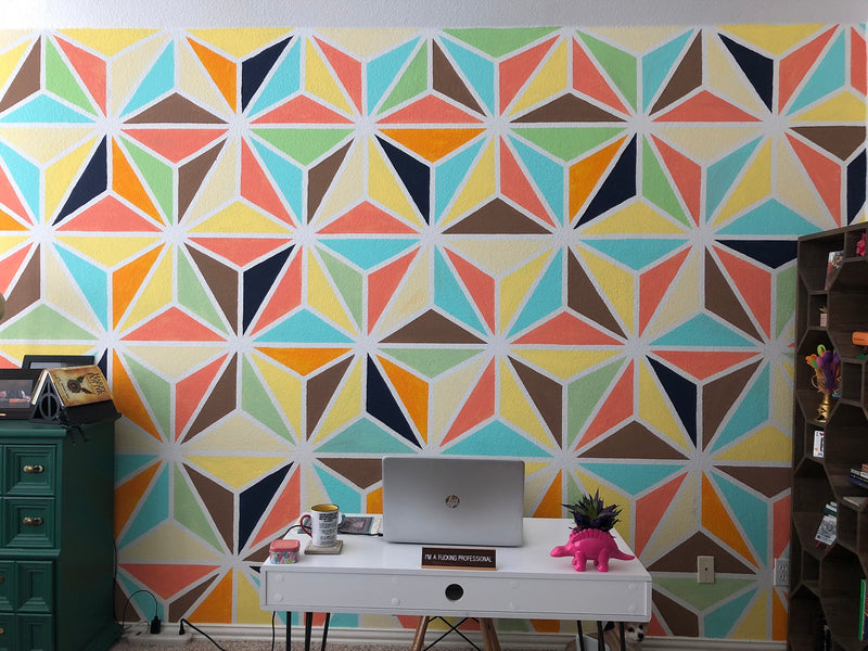 colorful triangle geometric pattern mural