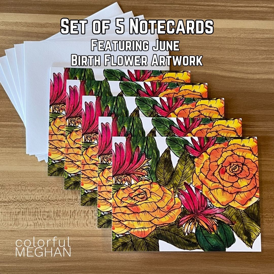 Birth Flower Notecards 5-Pack – Blank Inside