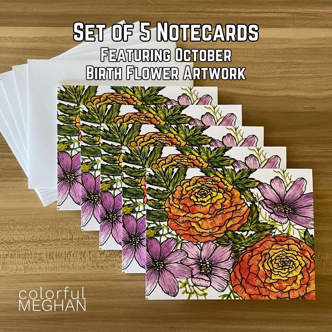 Birth Flower Notecards 5-Pack – Blank Inside