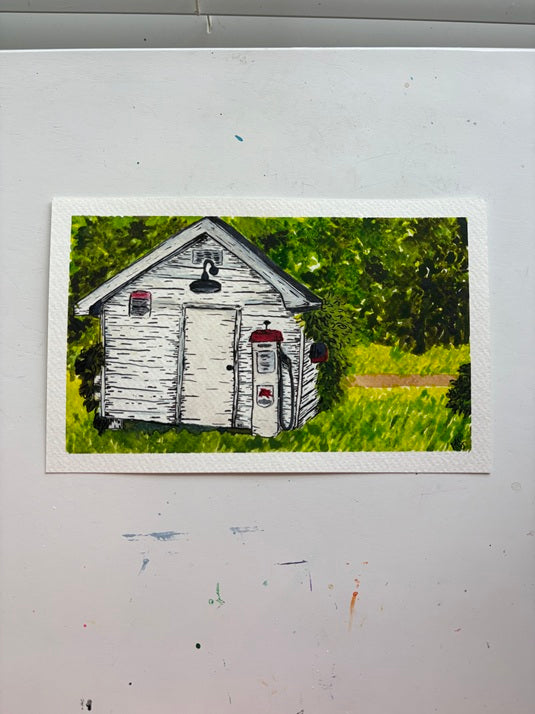 watercolor painted shed