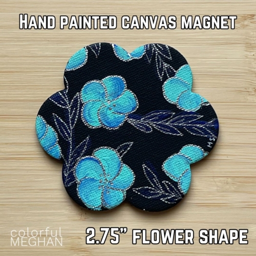 hand painted magnet with teal and blue floral design