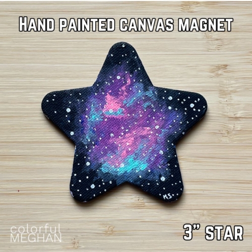 hand painted magnet with nebula and star in a star shape